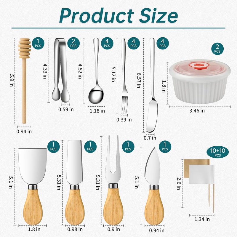 ELIMTEC Charcuterie Boards Accessories Bowls with Lids, Cheese Butter Spreader Knife Set Mini Serving Tongs, Forks, Spoons,Dipping Bowls, Toothpick Flags, Honey Dippers For Party Platter Making (Silver) - Image 2
